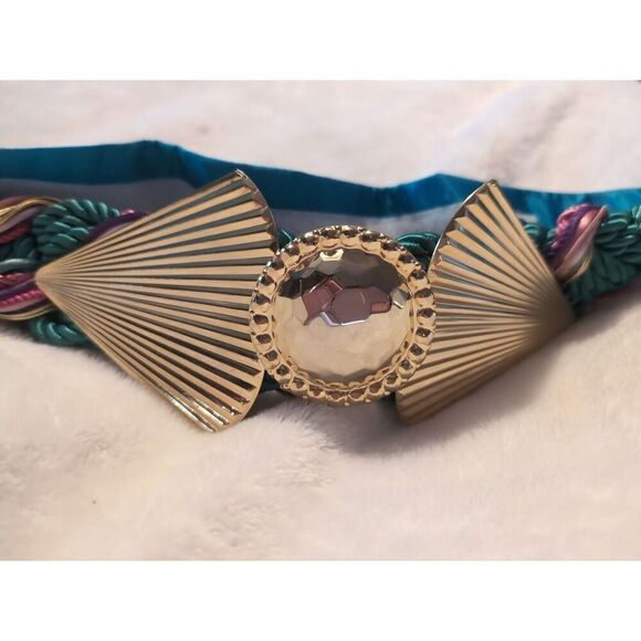 Anthony Alexander Belt Teal Blue Satin  With Woven Strings And Gold Buckle main image 4
